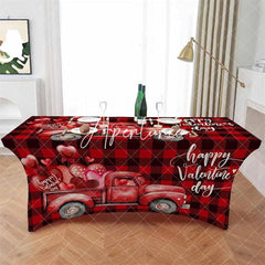 Aperturee - Aperturee Red Truck Balloon Valentines Day Stretch Table Cover