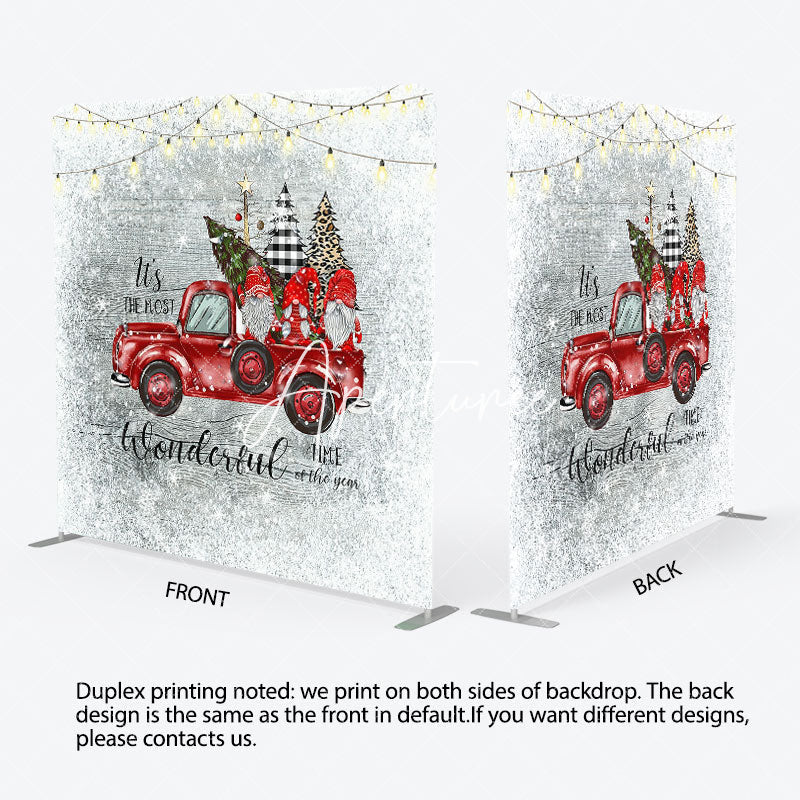 Aperturee - Aperturee Red Truck Dwarf Snow Christmas Pillow Cover Backdrop