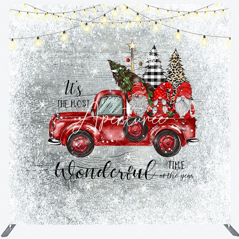 Aperturee - Aperturee Red Truck Dwarf Snow Christmas Pillow Cover Backdrop