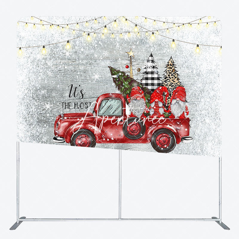 Aperturee - Aperturee Red Truck Dwarf Snow Christmas Pillow Cover Backdrop