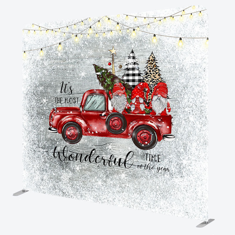 Aperturee - Aperturee Red Truck Dwarf Snow Christmas Pillow Cover Backdrop