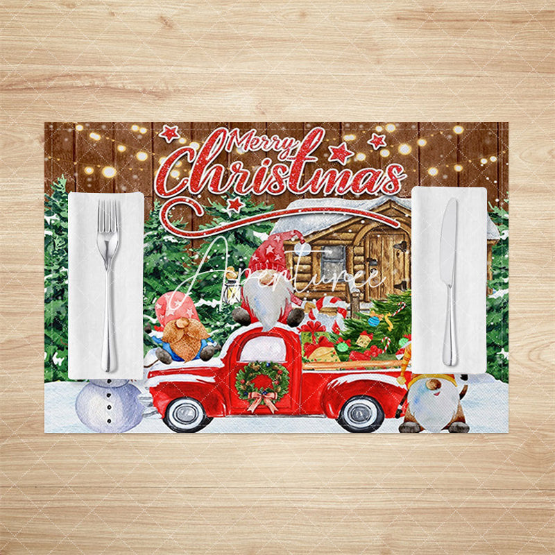 Aperturee - Aperturee Red Truck Gnome Cabin Tree Xmas Set Of 4 Placemats