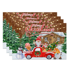 Aperturee - Aperturee Red Truck Gnome Cabin Tree Xmas Set Of 4 Placemats