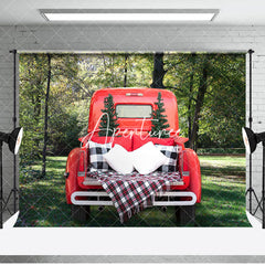 Aperturee - Aperturee Red Truck Green Forest Christmas Combo Set Backdrop