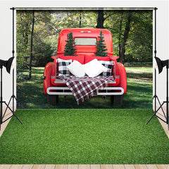 Aperturee - Aperturee Red Truck Green Forest Christmas Combo Set Backdrop