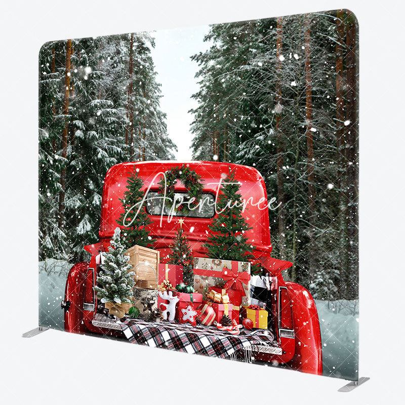 Aperturee - Aperturee Red Truck Presents Christmas Pillow Case Backdrop