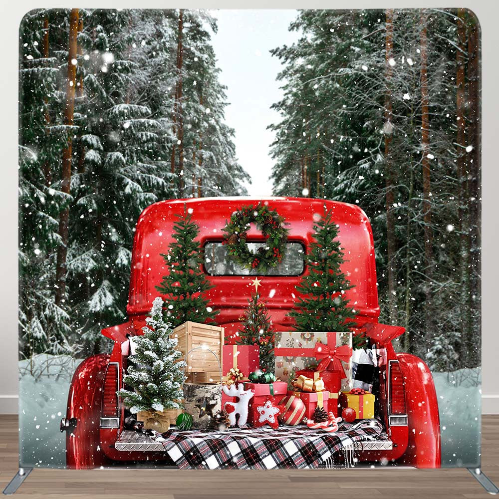 Aperturee - Aperturee Red Truck Presents Christmas Pillow Case Backdrop