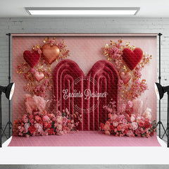 Aperturee - Aperturee Red Velvet Arch Floral Love Valentines Day Backdrop