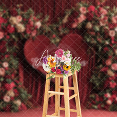 Aperturee - Aperturee Red Velvet Curtain Heart Floral Romantic Backdrop