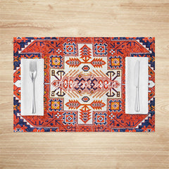 Aperturee - Aperturee Red Vintage Abstract Pattern Set Of 4 Placemats