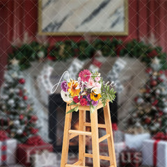 Aperturee - Aperturee Red Vintage Wall Fireplace Christmas Vibe Backdrop