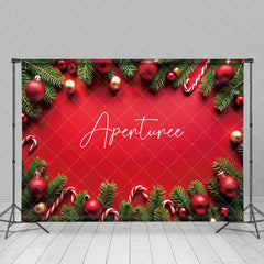 Aperturee - Aperturee Red Wall Pine Leaves Bells Christmas Vibe Backdrop