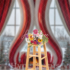 Aperturee - Aperturee Red White Abstract Fireplace Curtain Window Backdrop