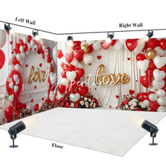 Aperturee - Aperturee Red White Balloons Valentines Day Room Set Backdrop