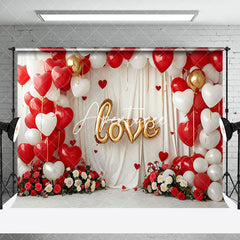 Aperturee - Aperturee Red White Balloons Valentines Day Room Set Backdrop