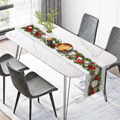 Aperturee - Aperturee Red White Bauble Pine Leaves Christmas Table Runner