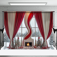 Aperturee - Aperturee Red White Curtain Fireplace Window Christmas Backdrop