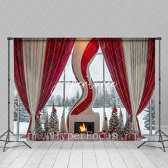 Aperturee - Aperturee Red White Curtain Fireplace Window Christmas Backdrop