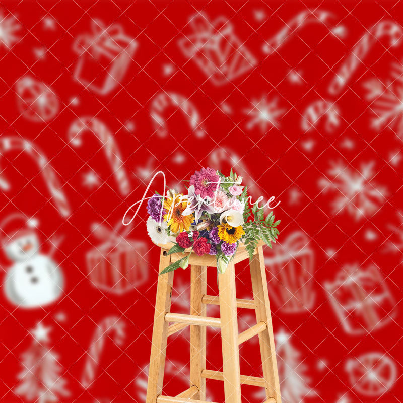 Aperturee - Aperturee Red White Cute Candy Cane Winter Christmas Backdrop