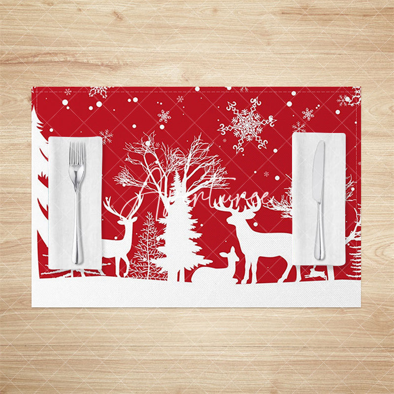 Aperturee - Aperturee Red White Elk Snowy Christmas Set Of 4 Placemats