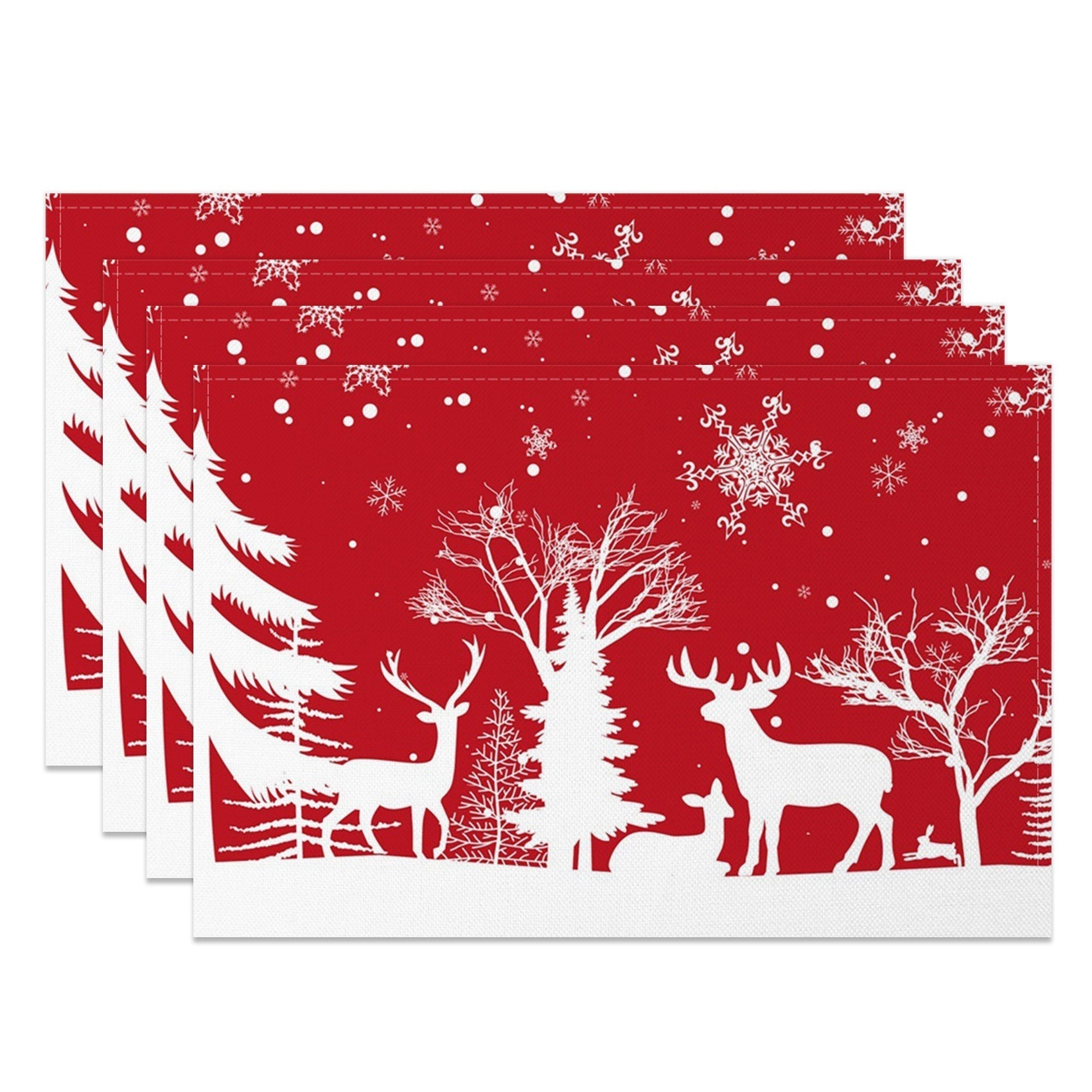 Aperturee - Aperturee Red White Elk Snowy Christmas Set Of 4 Placemats