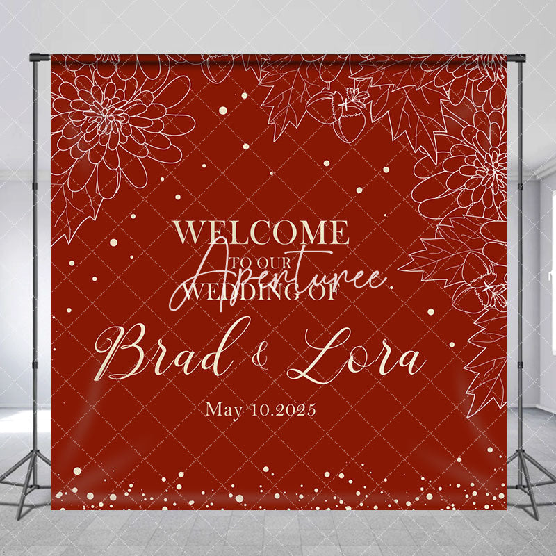 Aperturee - Aperturee Red White Floral Custom Name Bridal Shower Backdrop