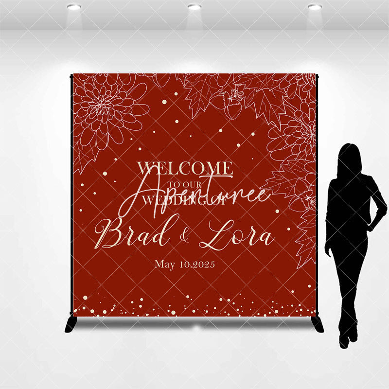 Aperturee - Aperturee Red White Floral Custom Name Bridal Shower Backdrop