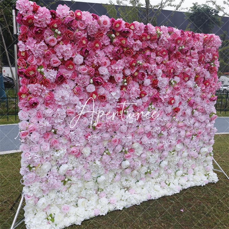 Aperturee - Aperturee Red White Gradient Rose Faux Flower Wall Wedding Decor