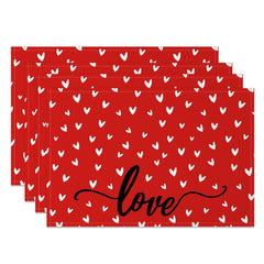 Aperturee - Aperturee Red White Hearts Valentines Day Set Of 4 Placemats