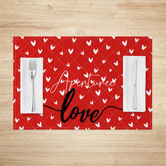 Aperturee - Aperturee Red White Hearts Valentines Day Set Of 4 Placemats