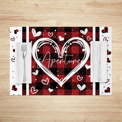 Aperturee - Aperturee Red White Plaid Valentines Day Set Of 4 Placemats