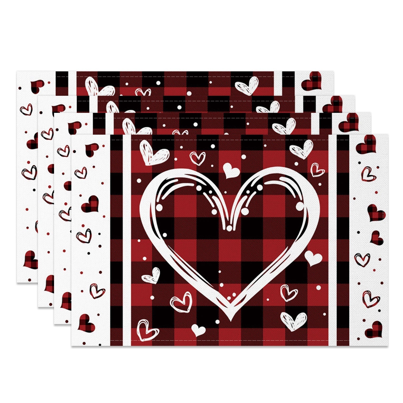 Aperturee - Aperturee Red White Plaid Valentines Day Set Of 4 Placemats