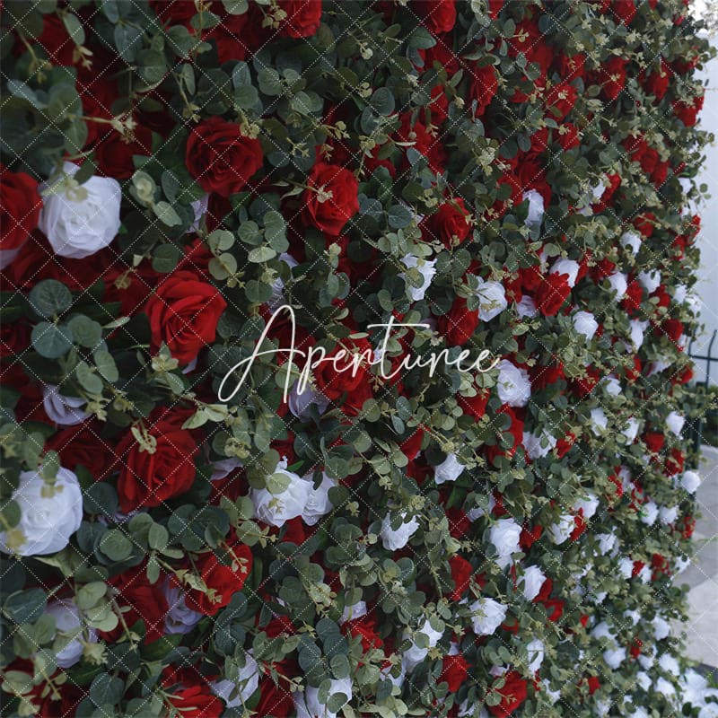 Aperturee - Aperturee Red White Rose Leaves Faux Flowel Wall Wedding Decor