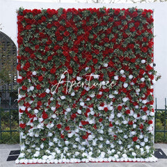 Aperturee - Aperturee Red White Rose Leaves Faux Flowel Wall Wedding Decor