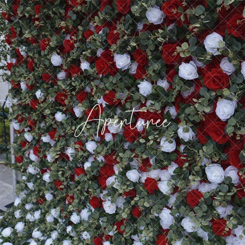 Aperturee - Aperturee Red White Rose Leaves Faux Flowel Wall Wedding Decor