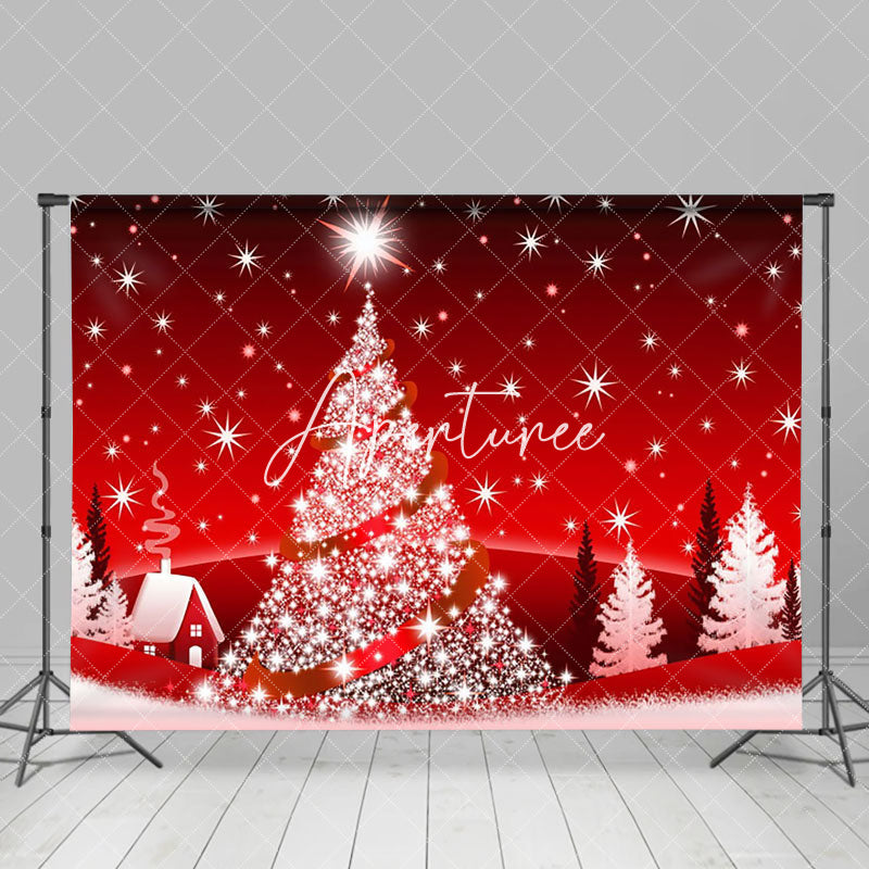 Aperturee - Aperturee Red White Snow Christmas Tree Xmas Party Backdrop