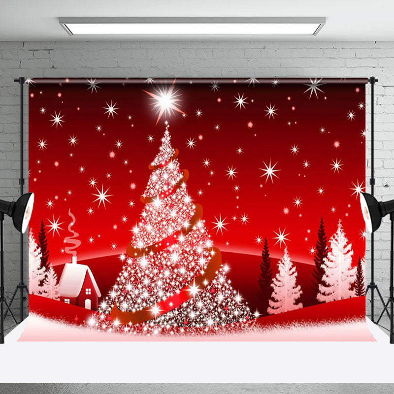 Aperturee - Aperturee Red White Snow Christmas Tree Xmas Party Backdrop