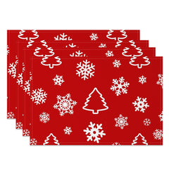 Aperturee - Aperturee Red White Snowflake Tree Christmas Set Of 4 Placemats