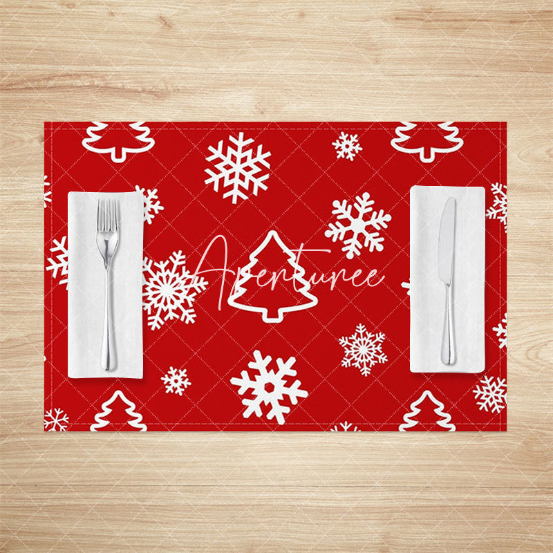 Aperturee - Aperturee Red White Snowflake Tree Christmas Set Of 4 Placemats