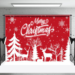 Aperturee - Aperturee Red White Snowy Forest Elk Merry Christmas Backdrop