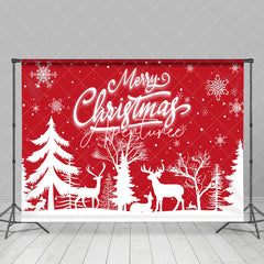 Aperturee - Aperturee Red White Snowy Forest Elk Merry Christmas Backdrop