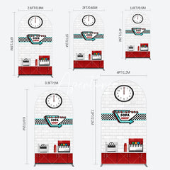 Aperturee - Aperturee Red White Soda Shop Clock Birthday Arch Backdrop