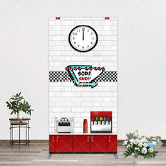 Aperturee - Aperturee Red White Soda Shop Clock Birthday Arch Backdrop