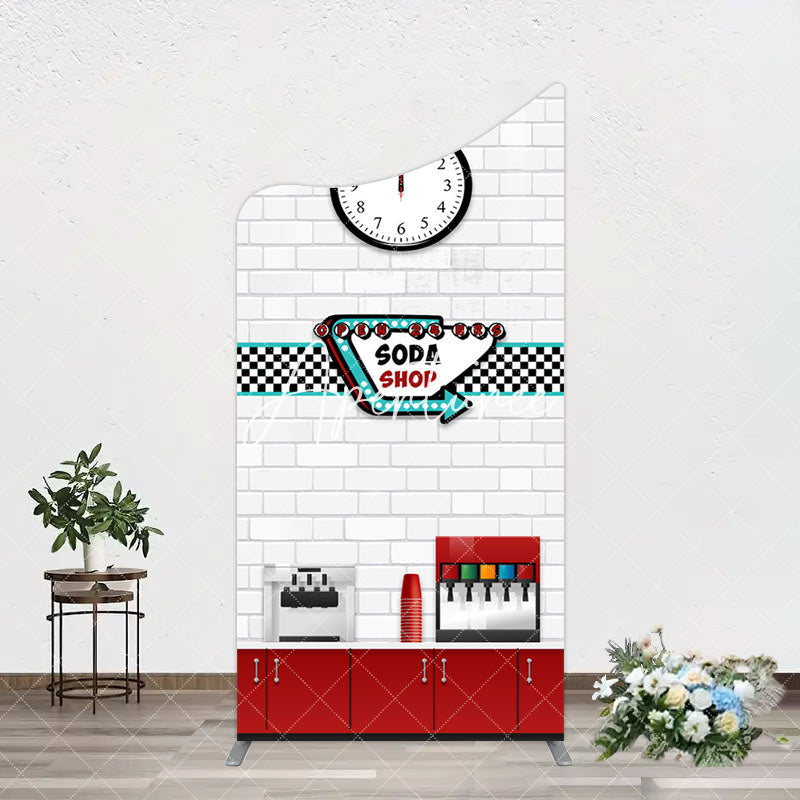 Aperturee - Aperturee Red White Soda Shop Clock Birthday Arch Backdrop