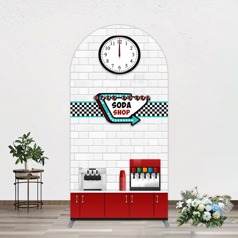 Aperturee - Aperturee Red White Soda Shop Clock Birthday Arch Backdrop