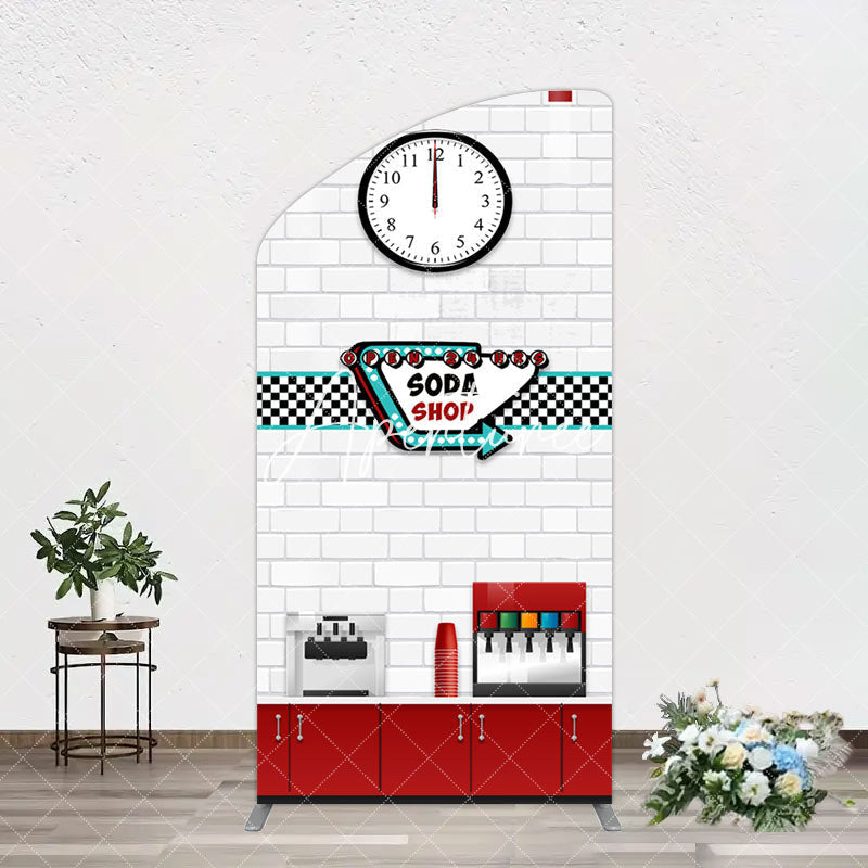 Aperturee - Aperturee Red White Soda Shop Clock Birthday Arch Backdrop