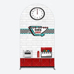 Aperturee - Aperturee Red White Soda Shop Clock Birthday Arch Backdrop