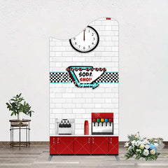 Aperturee - Aperturee Red White Soda Shop Clock Birthday Arch Backdrop