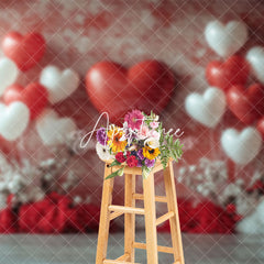 Aperturee - Aperturee Red White Wall Romantic Balloon Boho Floral Backdrop