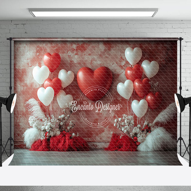 Aperturee - Aperturee Red White Wall Romantic Balloon Boho Floral Backdrop